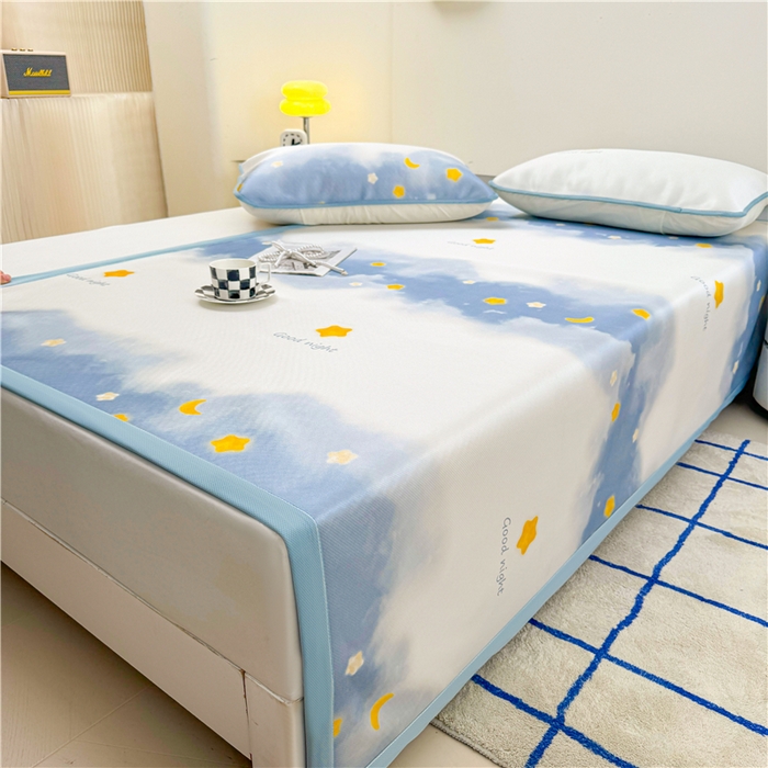 91家纺网 家纺一手货源 找家纺 喜居 2024新款碳光冰丝席冰丝凉席印花冰丝席三件套软凉席子 星河