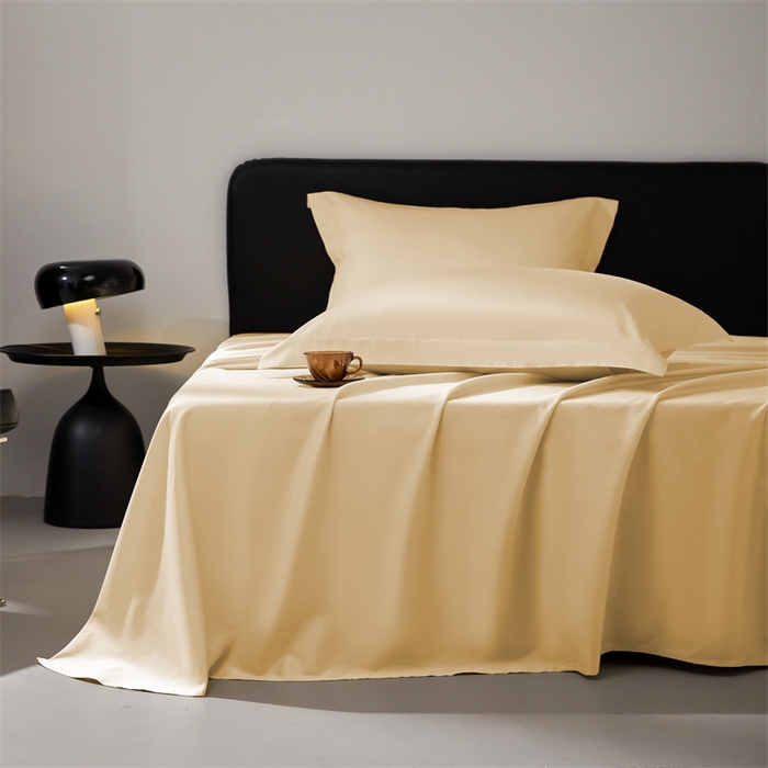 91家纺网 家纺一手货源 找家纺 秀色家纺 2025新款高端酒店纯色50支贡缎长绒棉床单单件纯棉全棉贡缎可裸睡单双人 莫奈-奶茶米