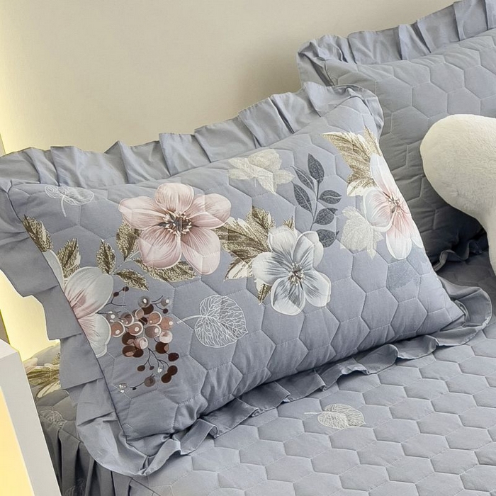 91家纺网 家纺一手货源 找家纺 情煊家纺 2024新款全棉亲肤夹棉纯色印花床裙单品系列-单床裙 茗香阁