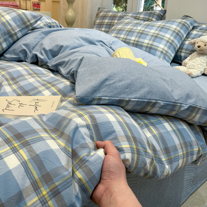 91家纺网 家纺一手货源 找家纺 喜居 2024新款全棉色织被套单被套纯棉被套全棉被套 简兮蓝