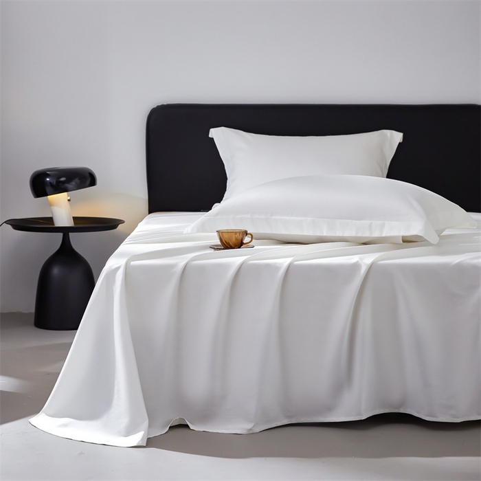 91家纺网 家纺一手货源 找家纺 秀色家纺 2025新款高端酒店纯色50支贡缎长绒棉床单单件纯棉全棉贡缎可裸睡单双人 莫奈-皓月白