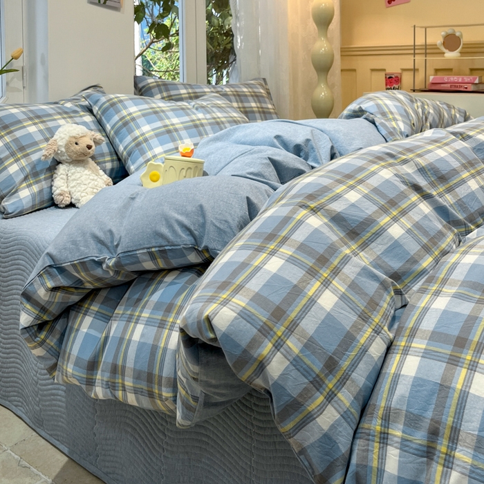 91家纺网 家纺一手货源 找家纺 喜居 2024新款全棉色织被套单被套纯棉被套全棉被套 简兮蓝