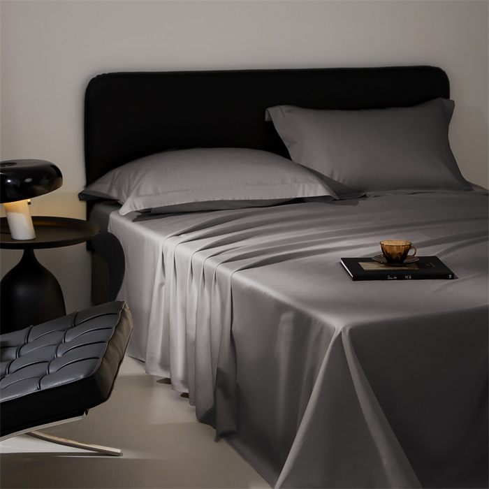 91家纺网 家纺一手货源 找家纺 秀色家纺 2025新款高端酒店纯色50支贡缎长绒棉床单单件纯棉全棉贡缎可裸睡单双人 莫奈-帝王灰