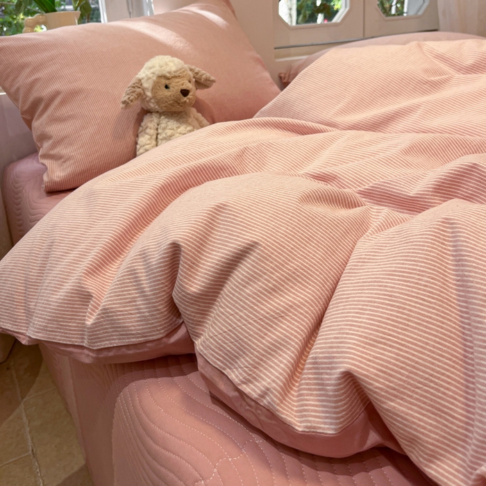 91家纺网 家纺一手货源 找家纺 喜居 2024新款全棉色织被套单被套纯棉被套全棉被套 小蜜条粉