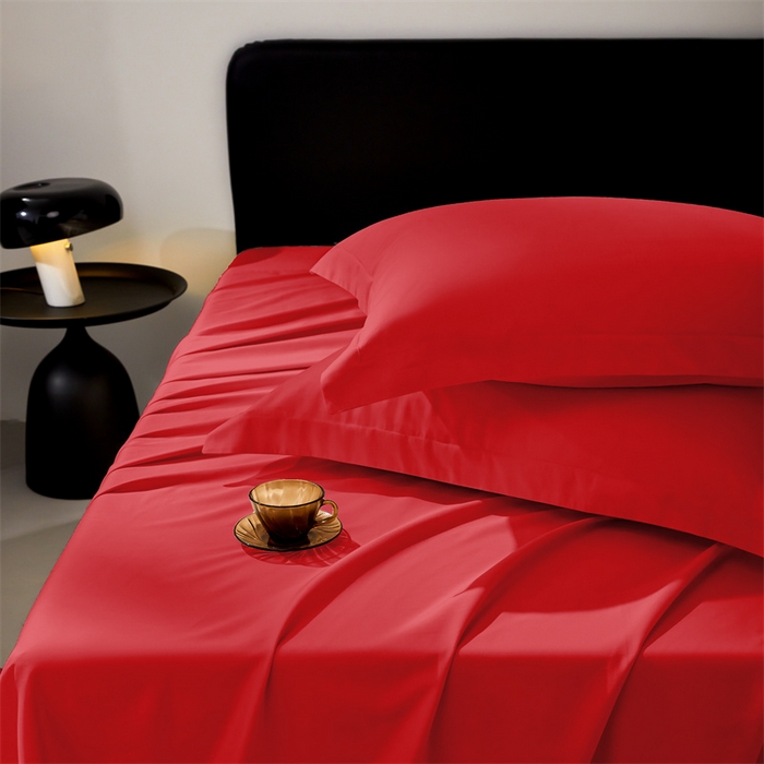 91家纺网 家纺一手货源 找家纺 秀色家纺 2025新款高端酒店纯色50支贡缎长绒棉床单单件纯棉全棉贡缎可裸睡单双人 莫奈-海棠红