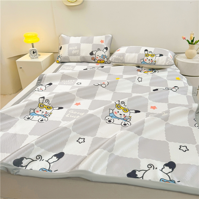 91家纺网 家纺一手货源 找家纺 喜居 2024新款碳光冰丝席冰丝凉席印花冰丝席三件套软凉席子 欢乐狗