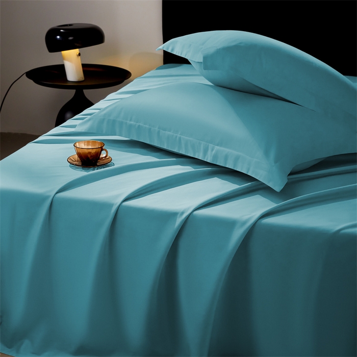 91家纺网 家纺一手货源 找家纺 秀色家纺 2025新款高端酒店纯色50支贡缎长绒棉床单单件纯棉全棉贡缎可裸睡单双人 莫奈-雾霾蓝