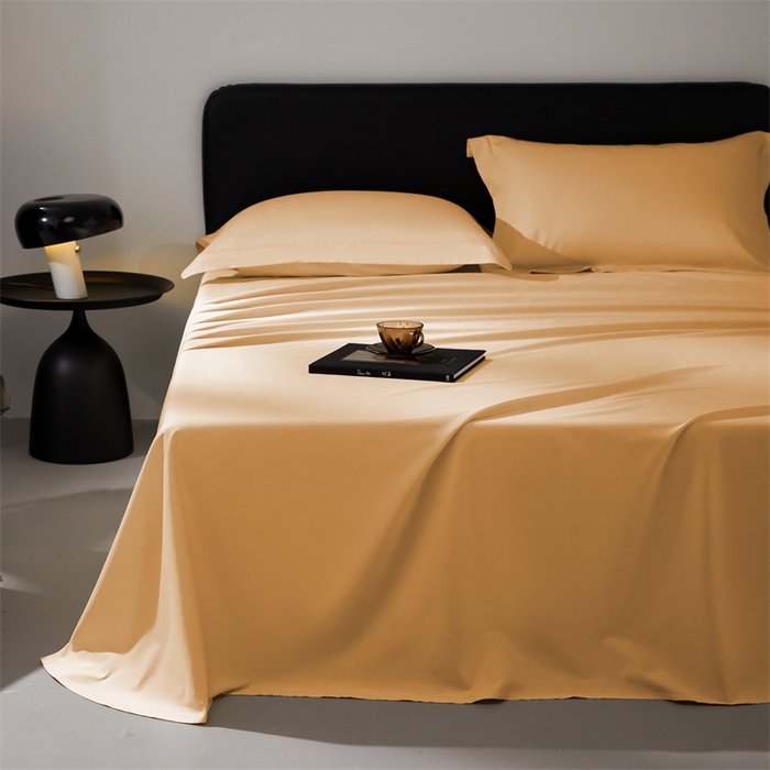 91家纺网 家纺一手货源 找家纺 秀色家纺 2025新款高端酒店纯色50支贡缎长绒棉床单单件纯棉全棉贡缎可裸睡单双人 莫奈-南瓜橘