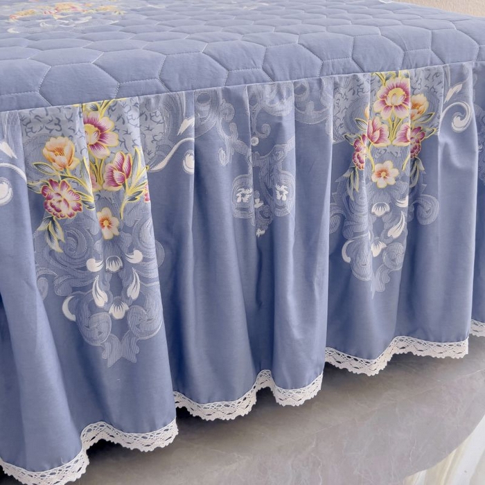 91家纺网 家纺一手货源 找家纺 情煊家纺 2024新款全棉亲肤夹棉纯色印花床裙单品系列-单床裙 锦绣花期-蓝