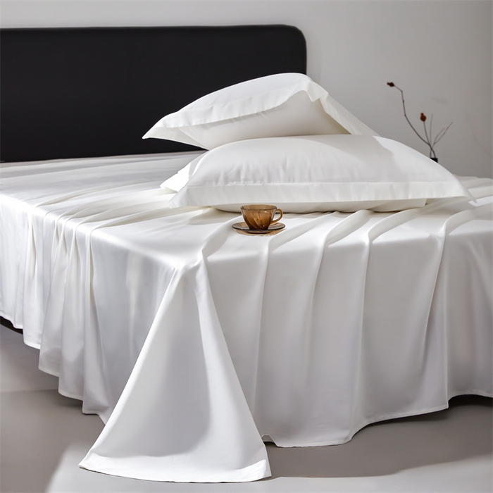 91家纺网 家纺一手货源 找家纺 秀色家纺 2025新款高端酒店纯色50支贡缎长绒棉床单单件纯棉全棉贡缎可裸睡单双人 莫奈-皓月白