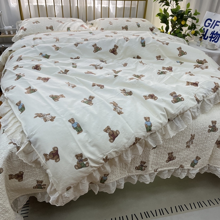 91家纺网 家纺一手货源 找家纺 暖居 2024新款被套床盖四件套 熊和兔子