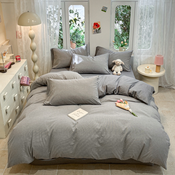 91家纺网 家纺一手货源 找家纺 喜居 2024新款全棉色织被套单被套纯棉被套全棉被套 小千鸟灰