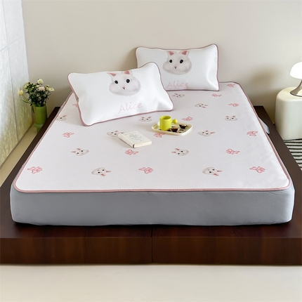 三味舒屋 2025新款ins韩风小卡通数码印花冰丝席-床笠款 爱丽丝-床笠款