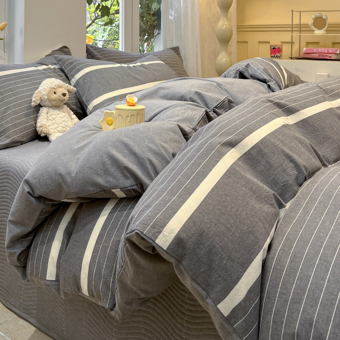 91家纺网 家纺一手货源 找家纺 喜居 2024新款全棉色织被套单被套纯棉被套全棉被套 光阴灰