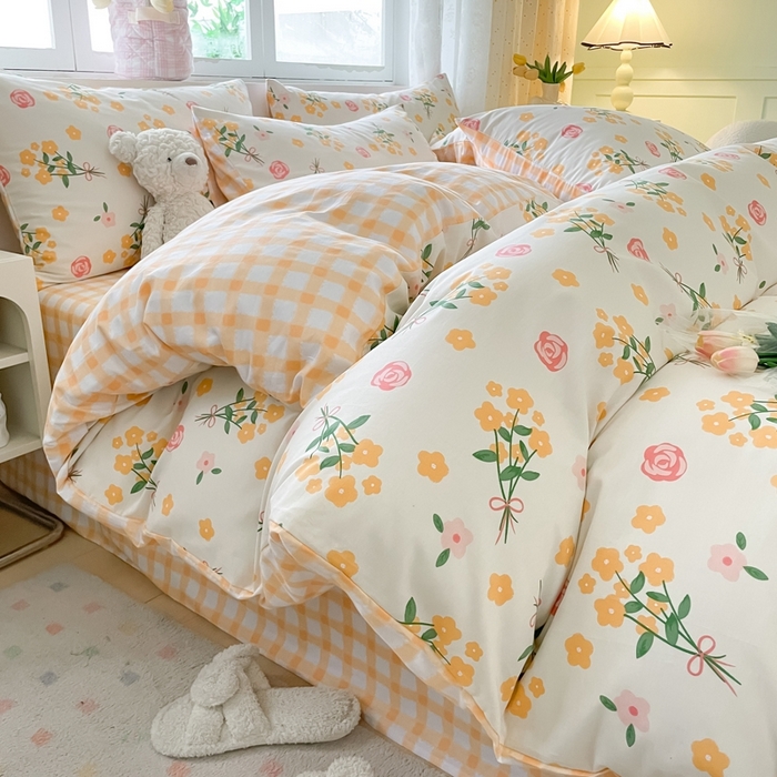 91家纺网 家纺一手货源 找家纺 洺兰家居 2025年新款13372全棉印花四件套纯棉小清新北欧风花卉床单床笠款套件 爱的誓言