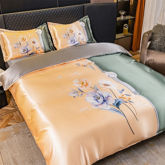 91家纺网 家纺一手货源 找家纺 梦舒羽 2025新款可水洗大版冰丝床单卡通床笠四件套 暗香-大版冰丝被套