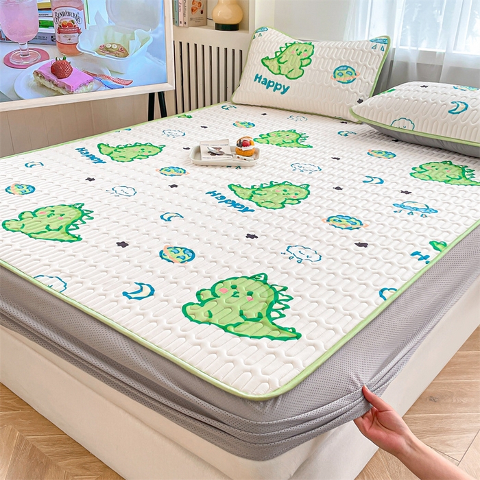 91家纺网 家纺一手货源 找家纺 布卢姆床垫 2025新款5mmA类乳胶凉席床笠套件夏被组合 可爱恐龙