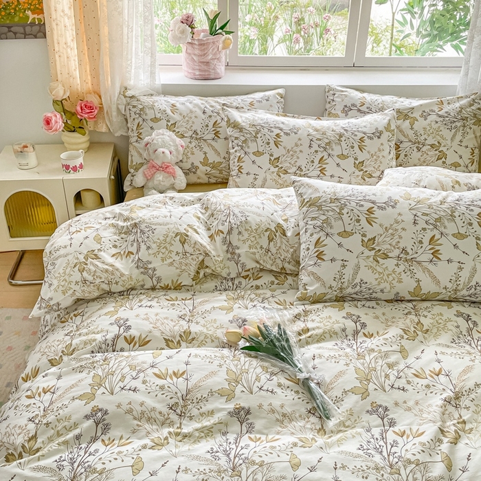 91家纺网 家纺一手货源 找家纺 洺兰家居 2025年新款13372全棉印花四件套纯棉小清新北欧风花卉床单床笠款套件 宁夏