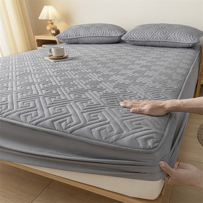 91家纺网 家纺一手货源 找家纺 古吉梦 2024新款水洗棉磨毛夹棉床笠 夹棉床笠-雅致灰