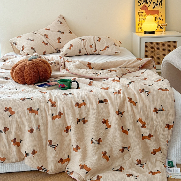 91家纺网 家纺一手货源 找家纺 萝莉家纺 2024新款全棉双层皱皱纱夏被 小狗狗