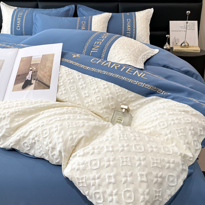 91家纺网 家纺一手货源 找家纺 梦之岛 2024新款A类浮雕立体水洗真丝天丝四件套 浮雕路易斯-宾利蓝