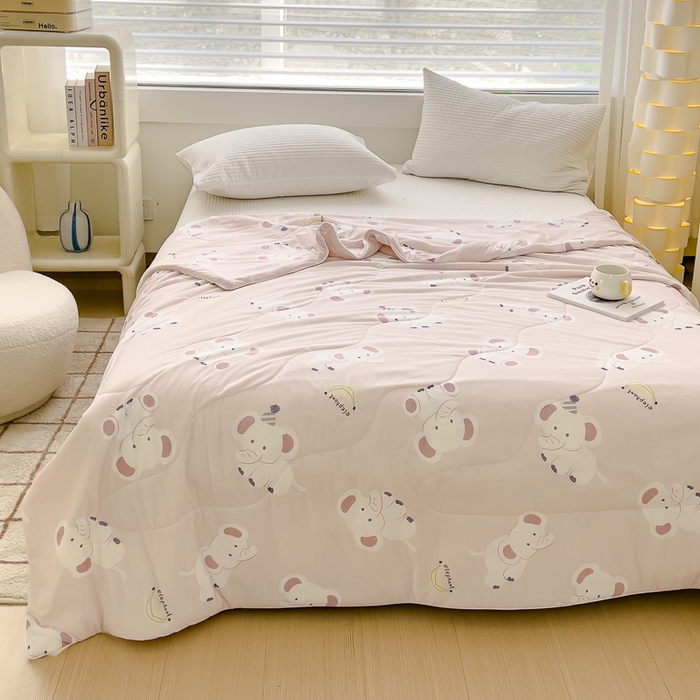 91家纺网 家纺一手货源 找家纺 久典家居 2024新款A类氨纶抗菌印花凉感丝夏被空调被 小象