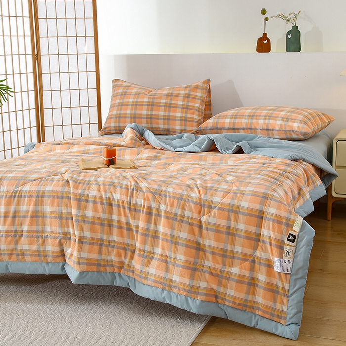 91家纺网 家纺一手货源 找家纺 花言狐语 2025新款A类全棉水洗棉夏被四件套 雅致中格-单夏被