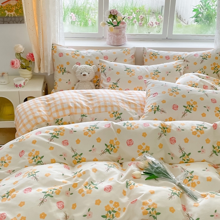 91家纺网 家纺一手货源 找家纺 洺兰家居 2025年新款13372全棉印花四件套纯棉小清新北欧风花卉床单床笠款套件 爱的誓言