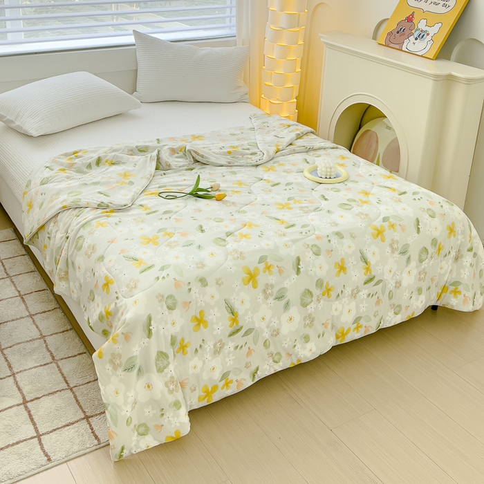 91家纺网 家纺一手货源 找家纺 久典家居 2024新款A类氨纶抗菌印花凉感丝夏被空调被 繁花