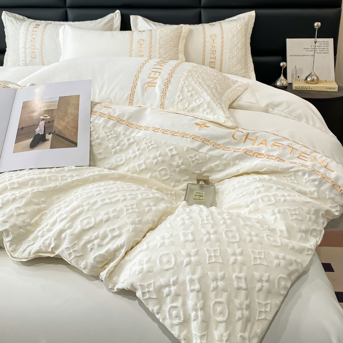 91家纺网 家纺一手货源 找家纺 梦之岛 2024新款A类浮雕立体水洗真丝天丝四件套 浮雕路易斯-奶白