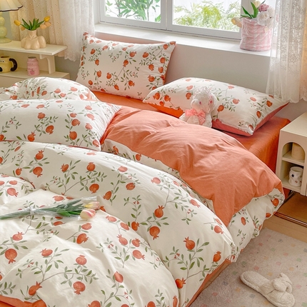 91家纺网 家纺一手货源 找家纺 （总）洺兰家居 2025年新款13372全棉印花四件套纯棉小清新北欧风花卉床单床笠款套件