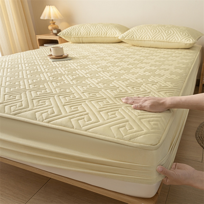 91家纺网 家纺一手货源 找家纺 古吉梦 2024新款水洗棉磨毛夹棉床笠 夹棉床笠-柠檬黄