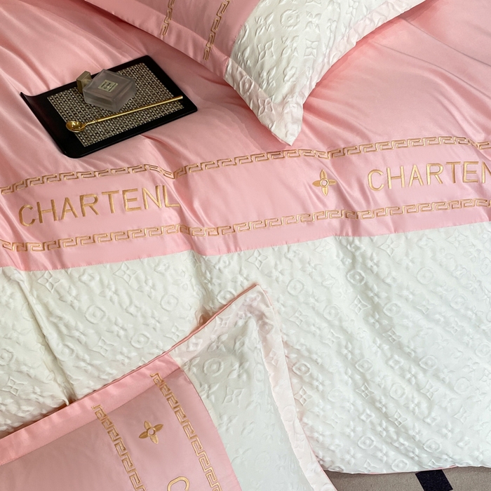 91家纺网 家纺一手货源 找家纺 梦之岛 2024新款A类浮雕立体水洗真丝天丝四件套 浮雕路易斯-桃粉