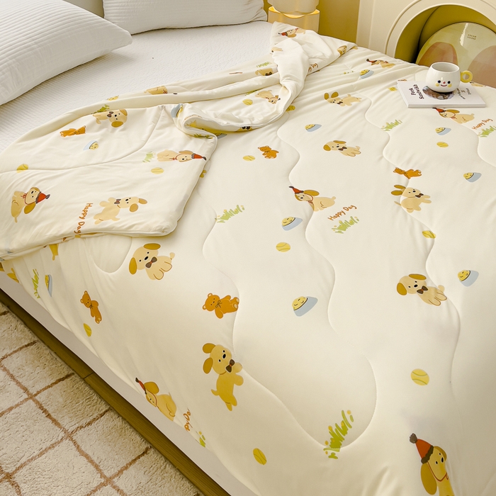 91家纺网 家纺一手货源 找家纺 久典家居 2024新款A类氨纶抗菌印花凉感丝夏被空调被 欢乐狗