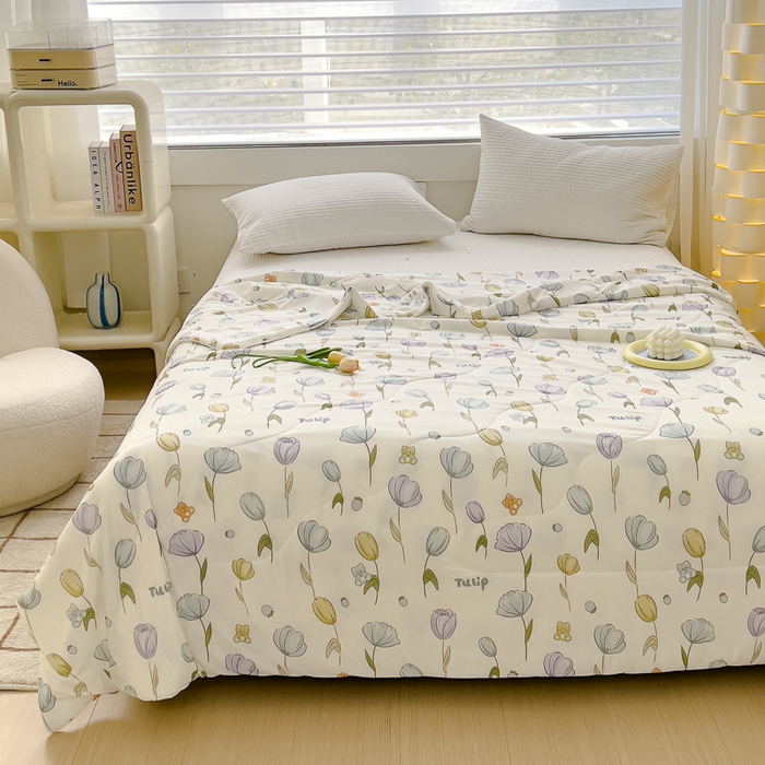 91家纺网 家纺一手货源 找家纺 久典家居 2024新款A类氨纶抗菌印花凉感丝夏被空调被 花语