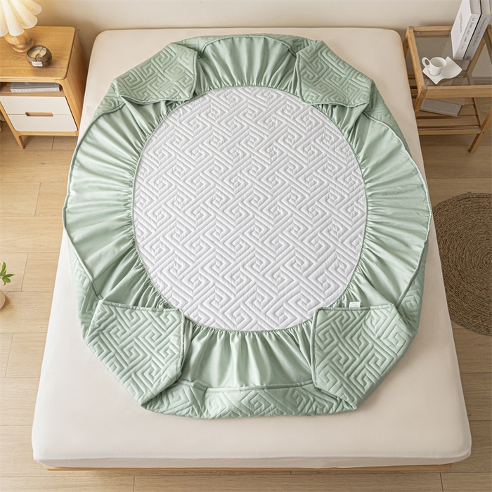 91家纺网 家纺一手货源 找家纺 古吉梦 2024新款水洗棉磨毛夹棉床笠 夹棉床笠-青石绿