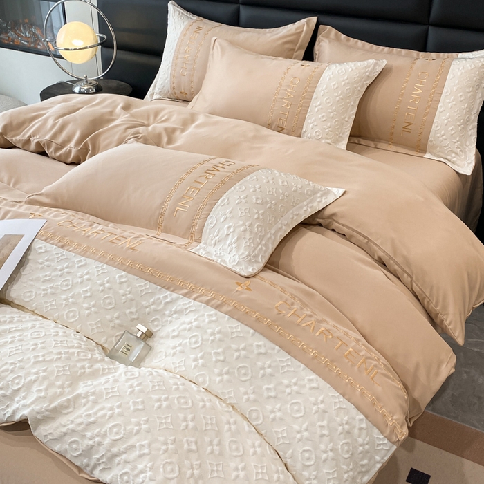 91家纺网 家纺一手货源 找家纺 梦之岛 2024新款A类浮雕立体水洗真丝天丝四件套 浮雕路易斯-香槟