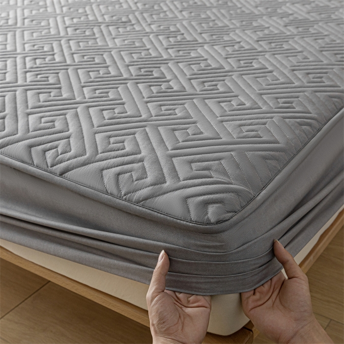 91家纺网 家纺一手货源 找家纺 古吉梦 2024新款水洗棉磨毛夹棉床笠 夹棉床笠-雅致灰