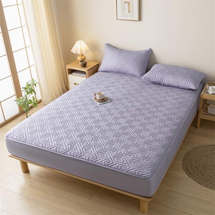 91家纺网 家纺一手货源 找家纺 古吉梦 2024新款水洗棉磨毛夹棉床笠 夹棉床笠-烟熏紫