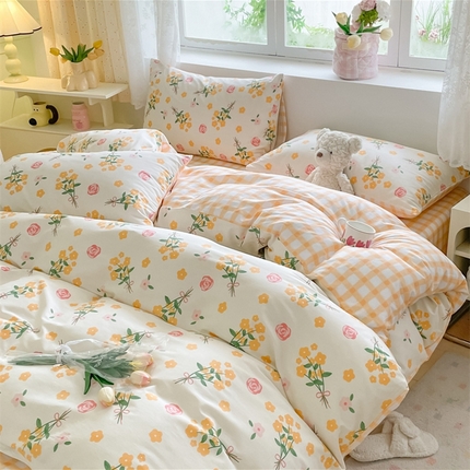 91家纺网 家纺一手货源 找家纺 洺兰家居 2025年新款13372全棉印花四件套纯棉小清新北欧风花卉床单床笠款套件 爱的誓言