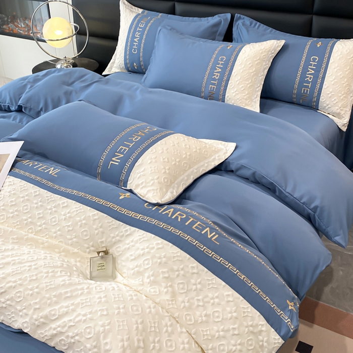 91家纺网 家纺一手货源 找家纺 梦之岛 2024新款A类浮雕立体水洗真丝天丝四件套 浮雕路易斯-宾利蓝