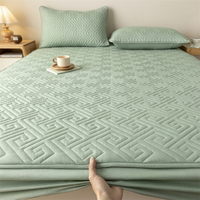 91家纺网 家纺一手货源 找家纺 古吉梦 2024新款水洗棉磨毛夹棉床笠 夹棉床笠-青石绿