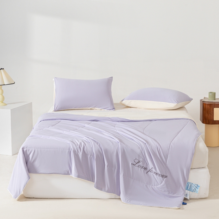 91家纺网 家纺一手货源 找家纺 佳居缘 2024新款纯色绣花冰氨夏被 香芋紫