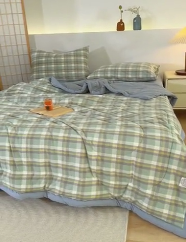 91家纺网 家纺一手货源 找家纺 花言狐语 2025新款A类全棉水洗棉夏被四件套 莫妮绿-单夏被