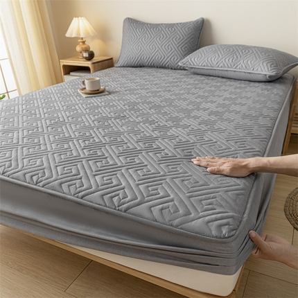 古吉梦 2024新款水洗棉磨毛夹棉床笠 夹棉床笠-雅致灰