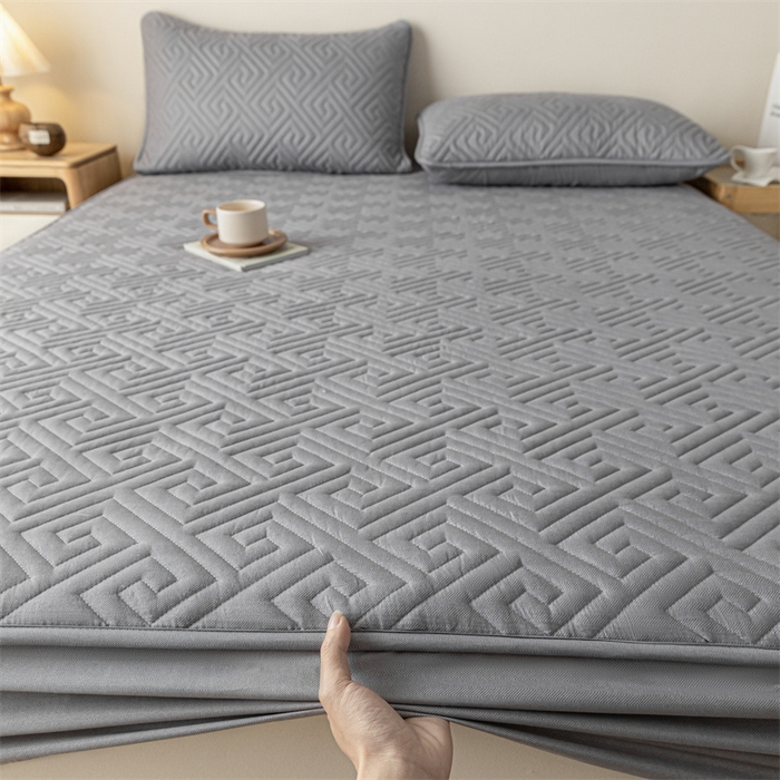 91家纺网 家纺一手货源 找家纺 古吉梦 2024新款水洗棉磨毛夹棉床笠 夹棉床笠-雅致灰