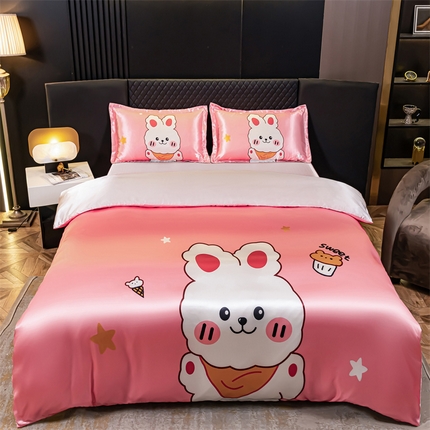 圣比熊  2025新款可水洗大版冰丝床单卡通床笠四件套 小兔叽-大版冰丝被套