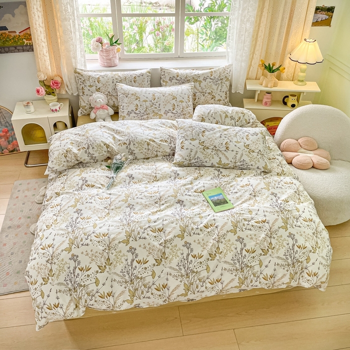 91家纺网 家纺一手货源 找家纺 洺兰家居 2025年新款13372全棉印花四件套纯棉小清新北欧风花卉床单床笠款套件 宁夏