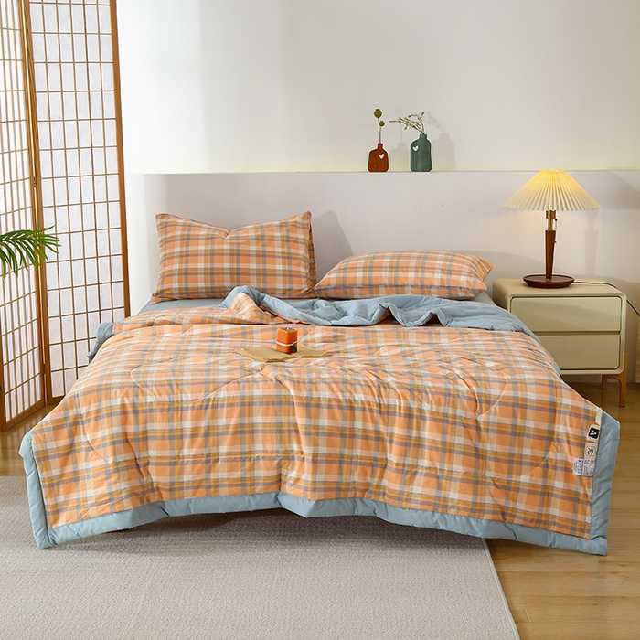 91家纺网 家纺一手货源 找家纺 花言狐语 2025新款A类全棉水洗棉夏被四件套 雅致中格-单夏被