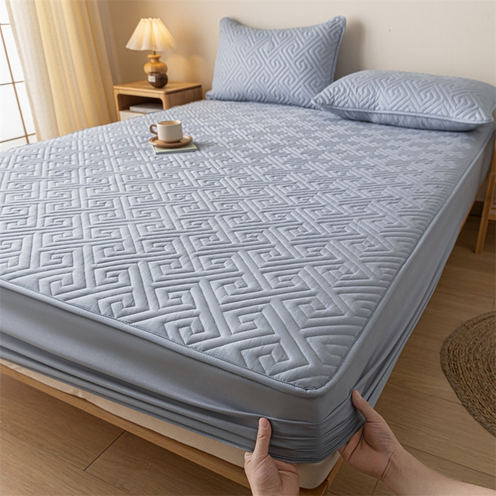 91家纺网 家纺一手货源 找家纺 古吉梦 2024新款水洗棉磨毛夹棉床笠 夹棉床笠-雅灰紫